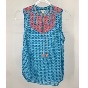 J. Crew Factory Print Embroidered Sleeveless Blouse Size 2